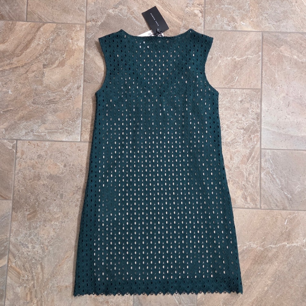 NWT Zara Woman Green Eyelet Dress Sleeveless Mini Above Knee Scalloped Hem S